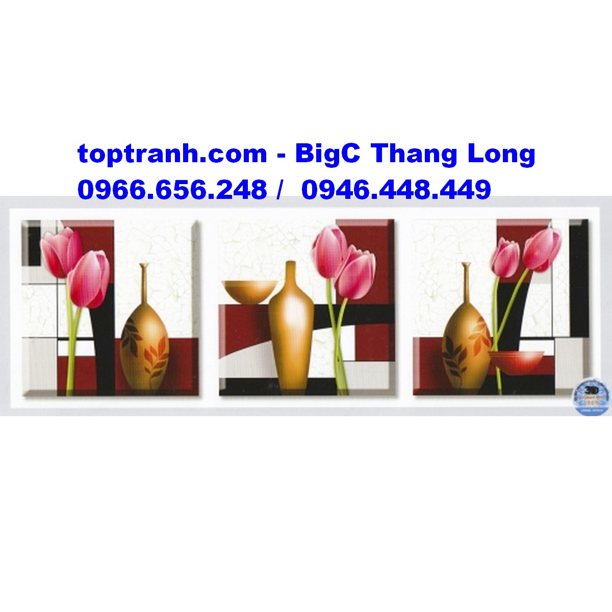 Tranh thêu chữ thập bộ 3 bình hoa tuylip A1155 chưa thêu