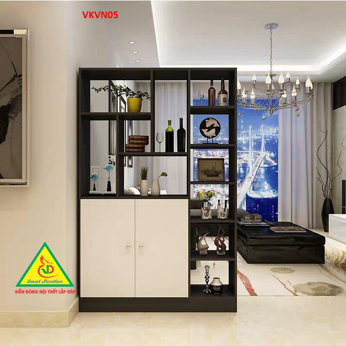 Tủ kệ trang trí kiêm vách ngăn phòng VKVN05 - Nội thất lắp ráp Viendong Adv