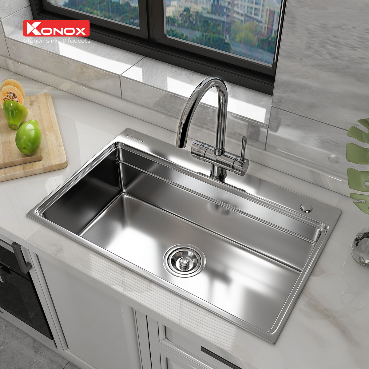 Vòi rửa bát kết hợp Konox, Model RO Trim-Water, Inox 304AISI tiêu chuẩn châu Âu, Hàng chính hãng