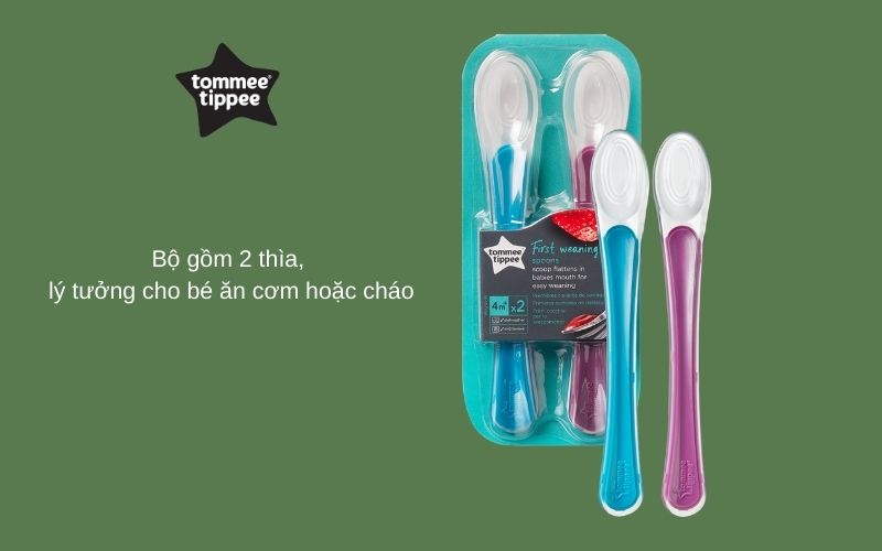 Thìa ăn dặm cán dài cho bé Tommee Tippee First Weaning từ 4 tháng (set 2 thìa)