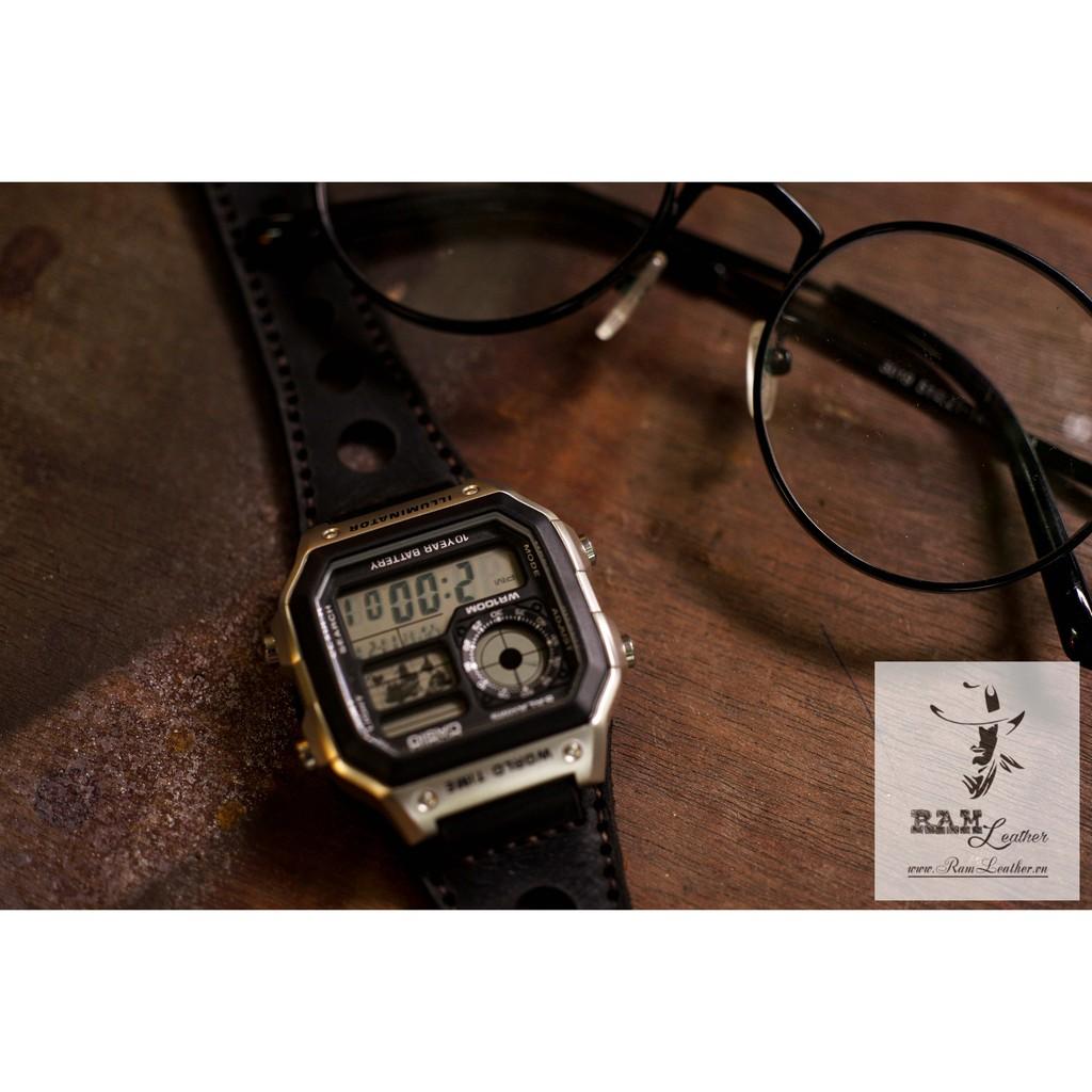 DÂY ĐỒNG HỒ CASIO AE1200 BUNDSTRAP DA BÒ THẬT ĐEN TUYỀN