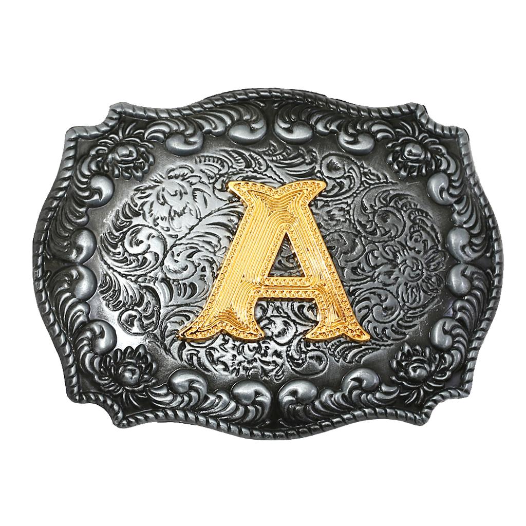 Western Cowboy Golden Initial Letter A-Z Metal Belt Buckle Men's Accessory A