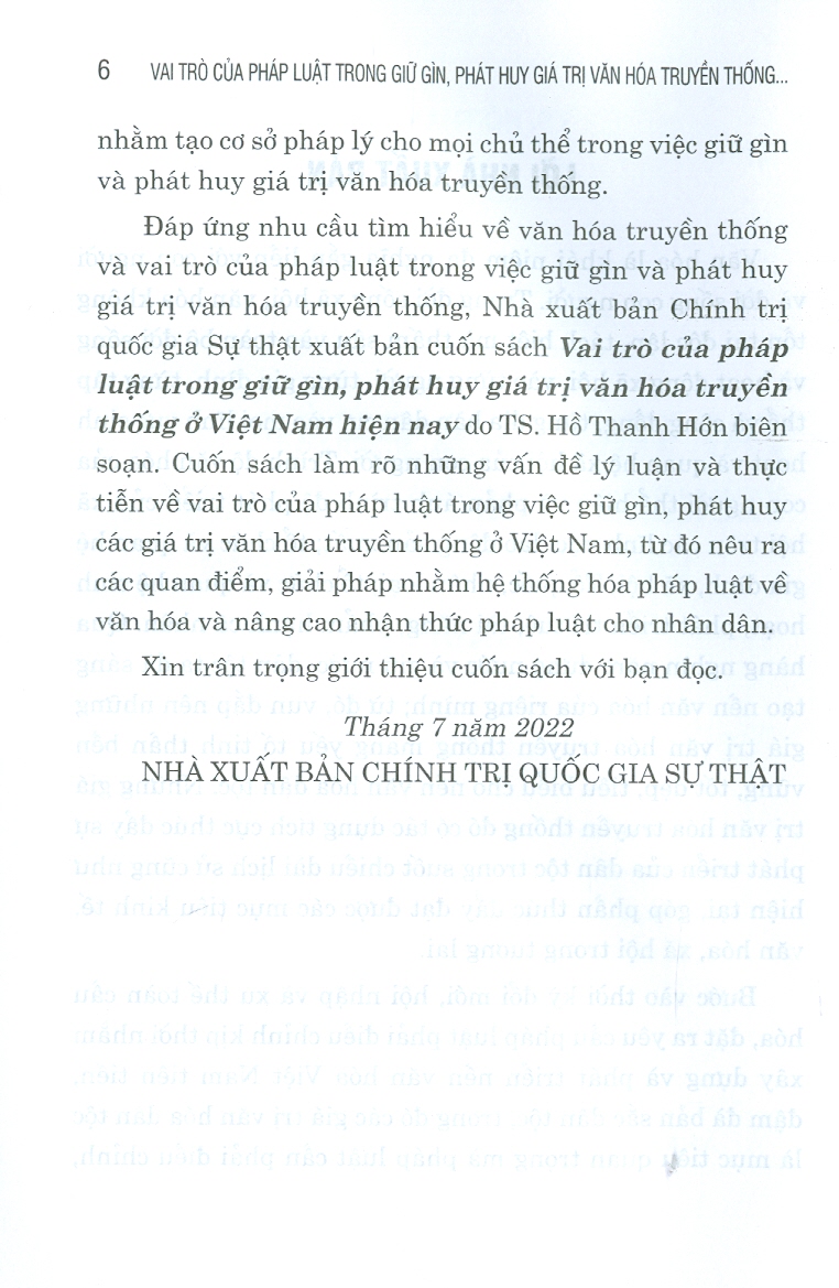 Vai Trò Của Pháp Luật Trong Giữ Gìn, Phát Huy Giá Trị Văn Hóa Truyền Thống Ở Việt Nam Hiện Nay
