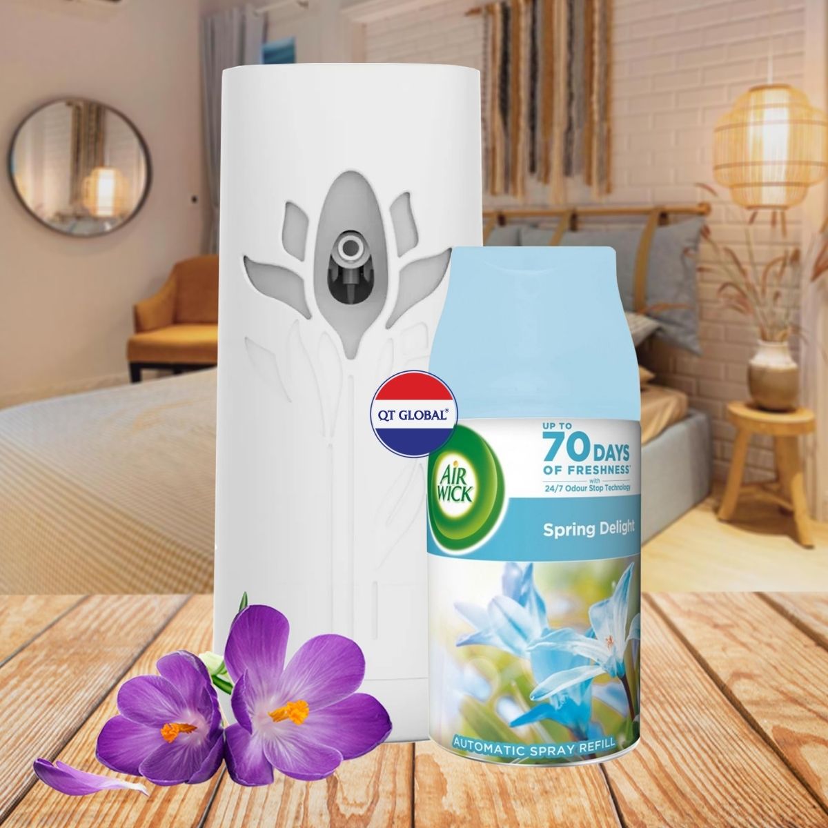 Bộ xịt thơm phòng tự động Air Wick Spring Delight 250ml QT00250 - hoa nghệ tây