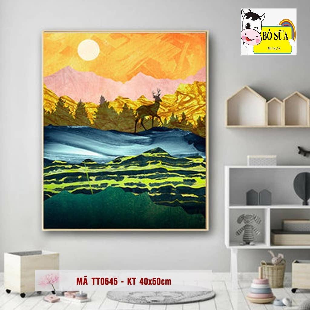 Khung dày 2.5cm Tranh sơn dầu số hóa mã TT0645 tranh trừu tượng size 40x50cm đã căng khung và đầy đủ phụ kiện