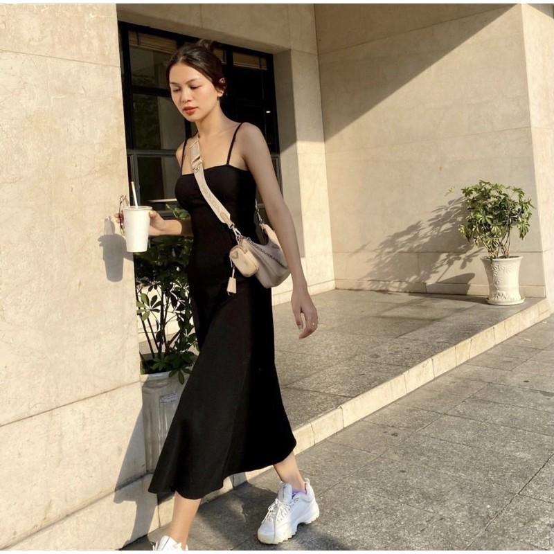 ĐẦM MAXI 2 DÂY ĐEN XOÈ nữ thời trang hàn quốc