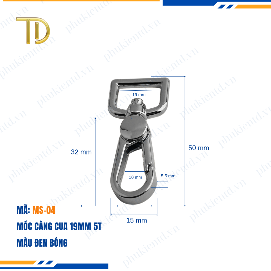 Móc càng cua túi xách,móc khóa càng cua túi xách,móc chó túi xách 19mm Mạ điện bền 5-8 năm