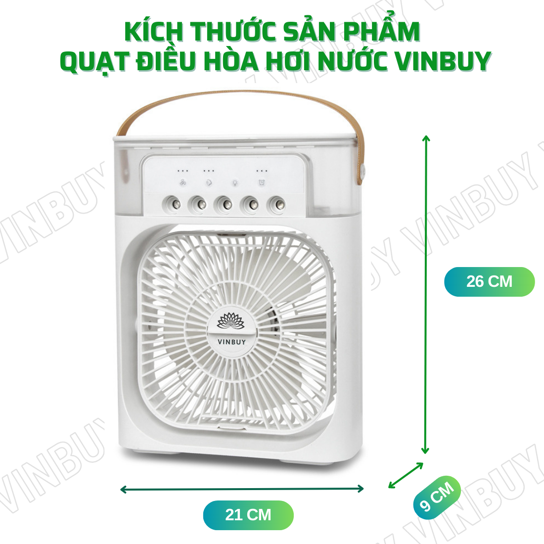 Quạt điều hòa hơi nước mini làm mát không khí để bàn nhỏ gọn, phun sương mạnh nhiều chế độ có bình đựng nước, nốt chạm cảm ứng, pin sạc tích điện, có đèn - Hàng chính hãng VinBuy