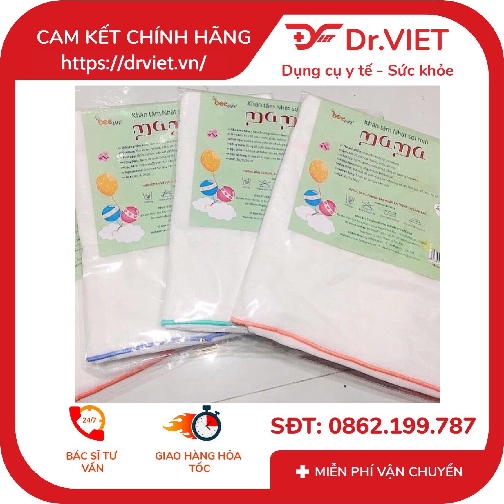 Khăn tắm Nhật sợi mịn Mama BeeVN Hàng chính hãng - 4 lớp, 6 lớp cao cấp làm từ sợi cotton mềm mịn thích hợp cho mọi loại da nhạy cảm