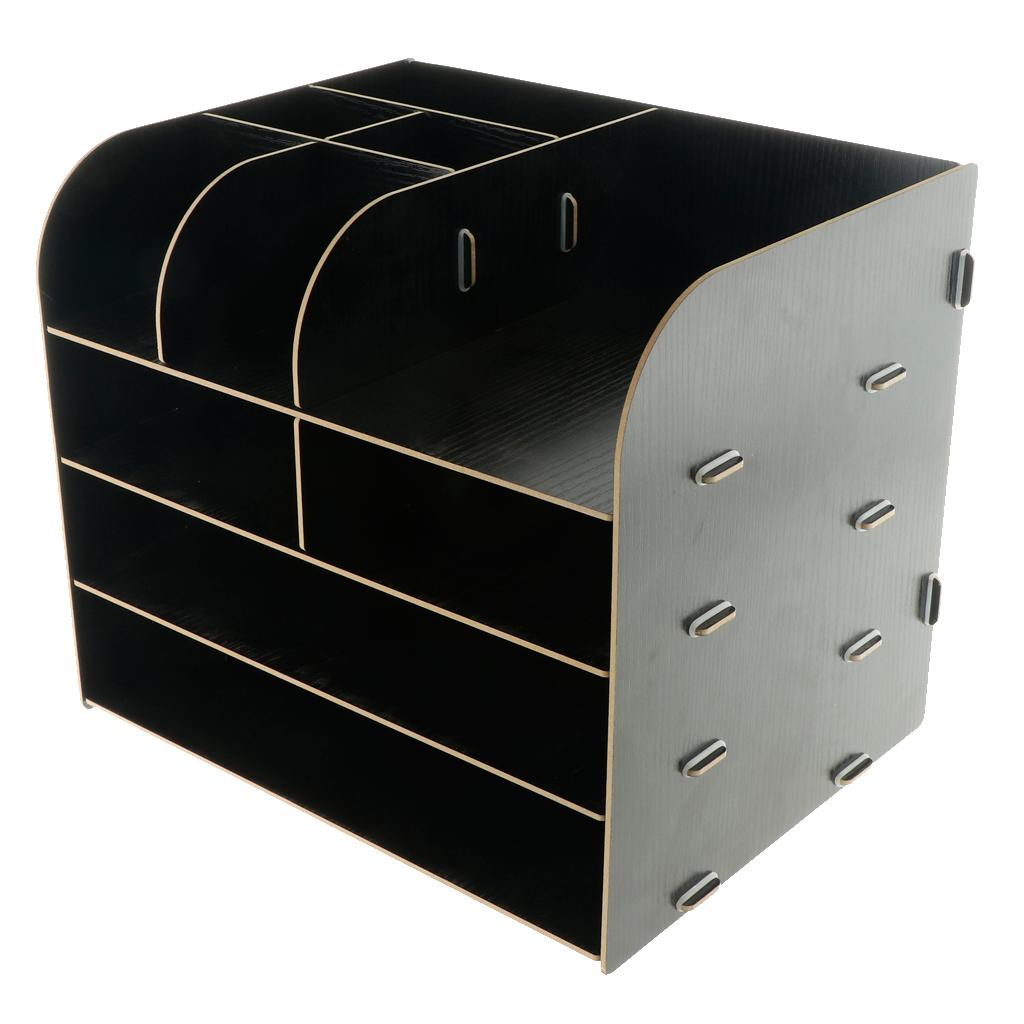 Wood Desktop Organizer Letter Tray File Mail Sorter gray