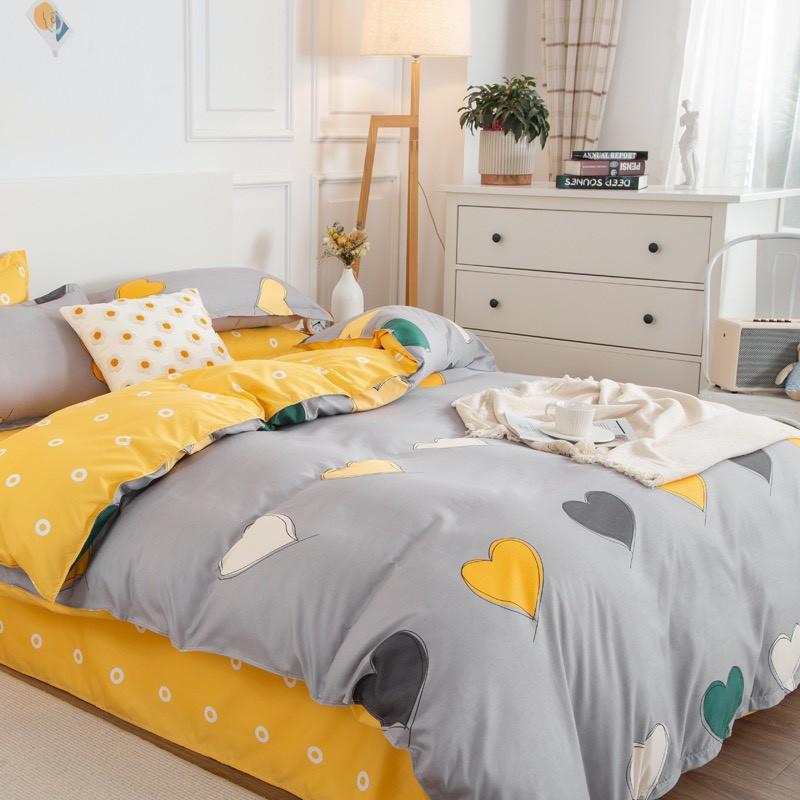 Bộ chăn ga gối Cotton poly M2T bedding Tim đa sắc, vỏ chăn mền, drap nệm và 2 vỏ gối