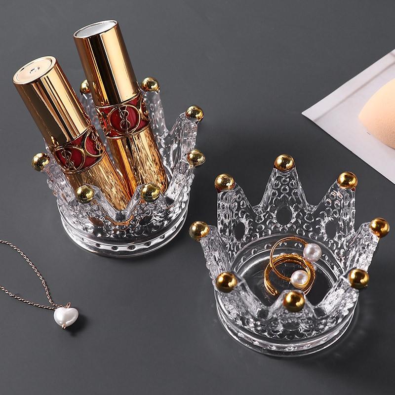 Khay đựng mút trang điểm, trang sức hình vương miện nhiều màu