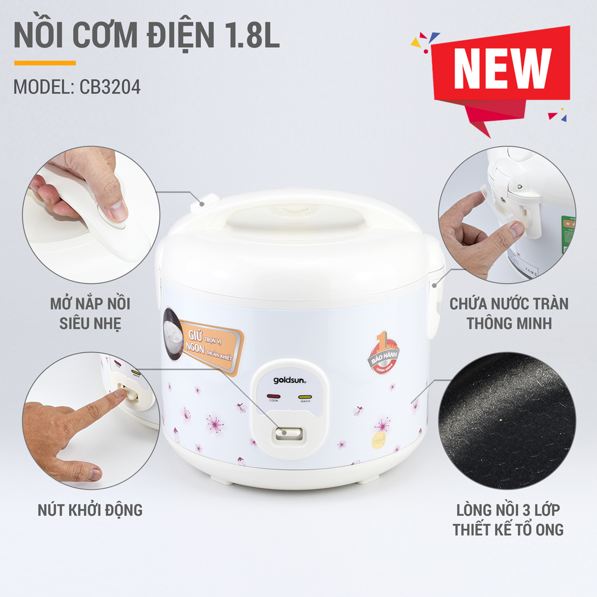 Nồi cơm điện Goldsun CB3204 (1,8 lít) - Hàng chính hãng