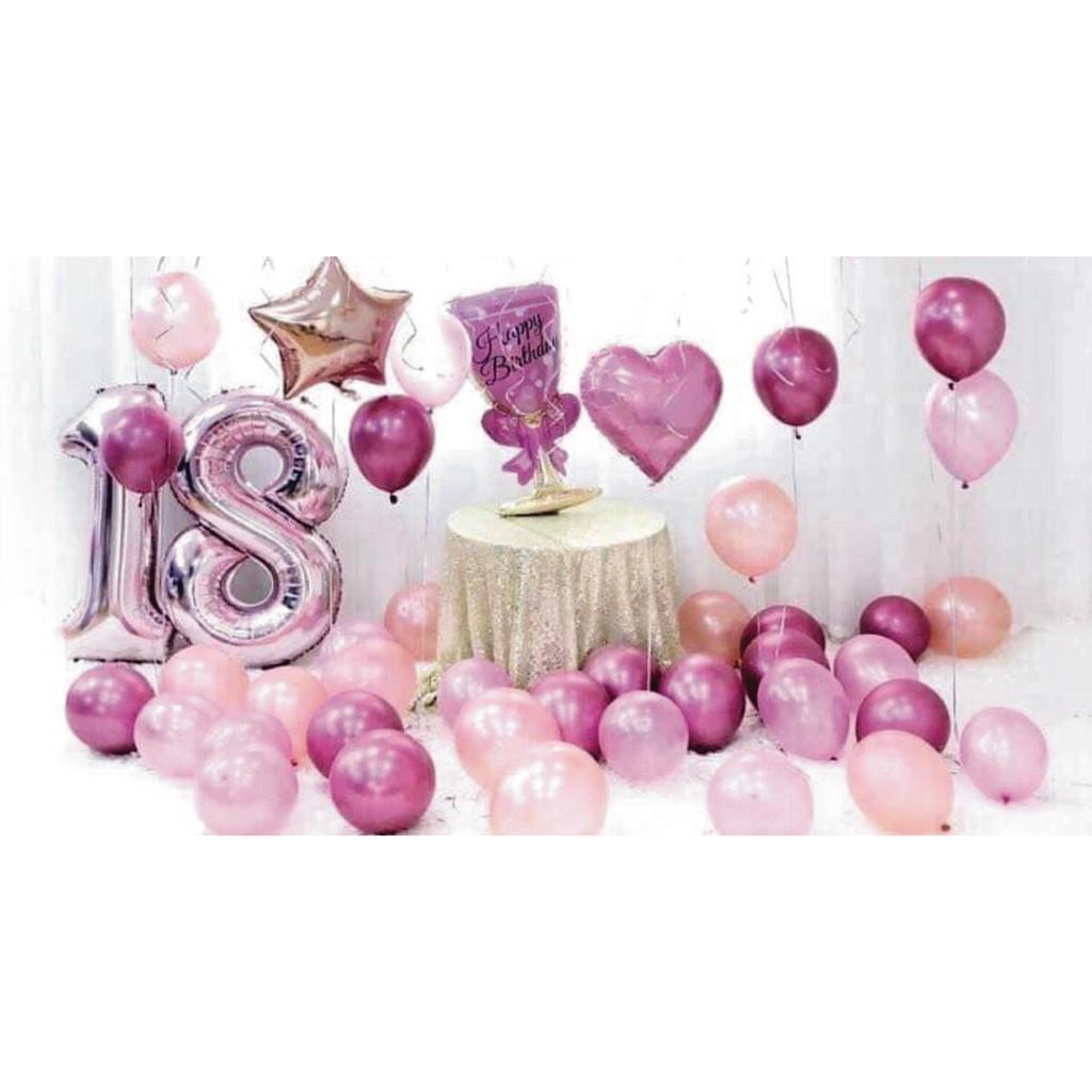 Combo trang trí sinh nhật cho bạn gái, tone hồng dễ thương - Có đầy đủ phụ kiện