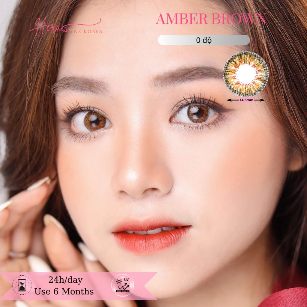 Kính Áp Tròng Hera Nâu Hổ Phách Không Độ AMBER BROWN Nhập Khẩu Hàn Quốc Lens Không Cận 6 Tháng