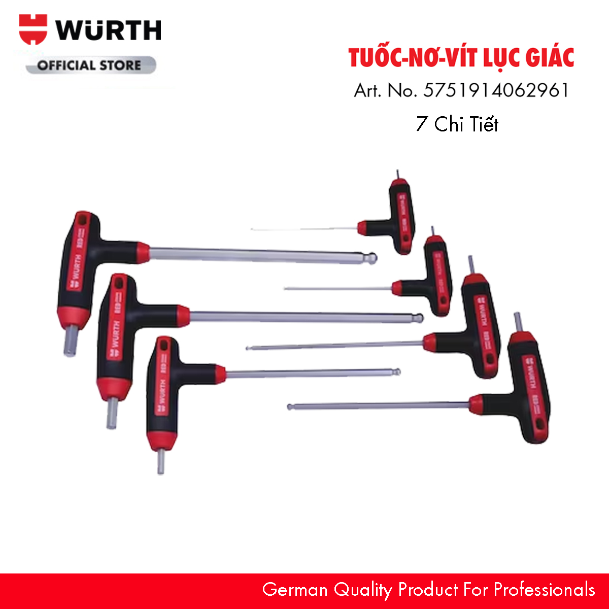 Wurth Bộ Tay Vặn (Tuốc-Nơ Vít) Chữ T Lục Giác 7 Chi Tiết REDSTRIPE