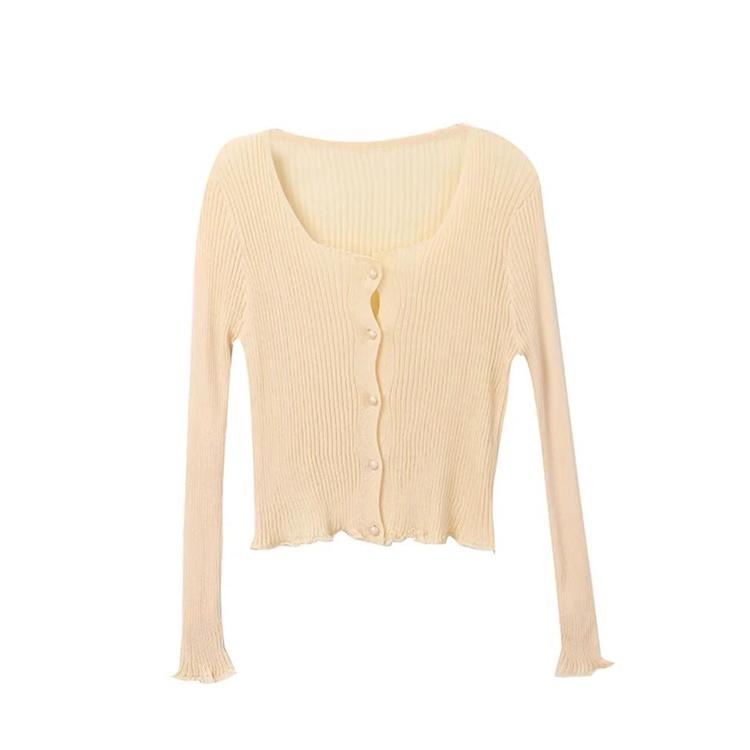MS902 Áo khoác cardigan nữ dệt kim mỏng viền xoăn nhẹ nhàng