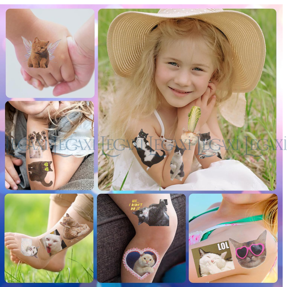 Set 10 Tờ Hình Xăn Dán Mèo Ngộ Nghĩnh Tattoo Sticker Mèo Meme Vô Tri Dễ Thương Hài Hước Cute Cho Bé