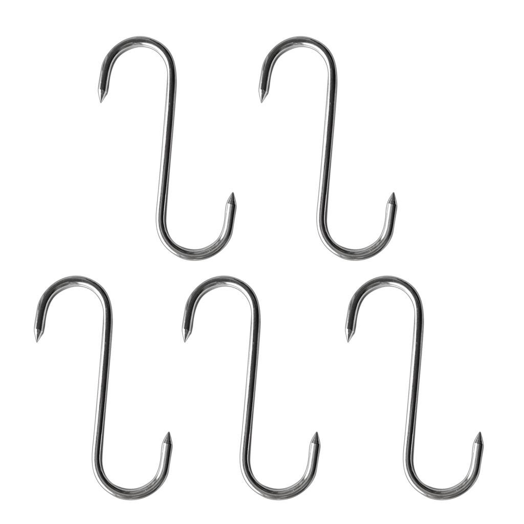 5 Pcs S Shaped Stainless Steel Hooks Kitchen Meat Hanger  Organizer