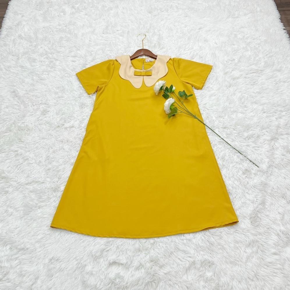 Đầm bầu công sở cổ sen phối nơ chất cotton lạnh phom suông gọn dáng thanh lịch - Xanh đậu