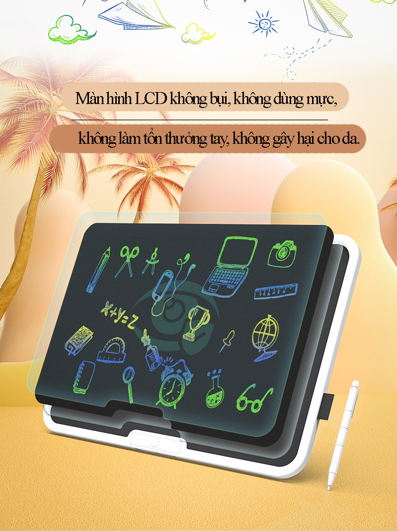 Bảng vẽ tự xóa điện tử, bảng viết vẽ thông minh cỡ lớn 15,19 inch màn hình LCD đa sắc đồ họa đẹp kèm bút dạy học