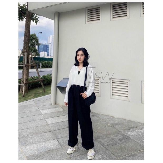 Áo len dài tay crotop cổ bẻ kiểu V
