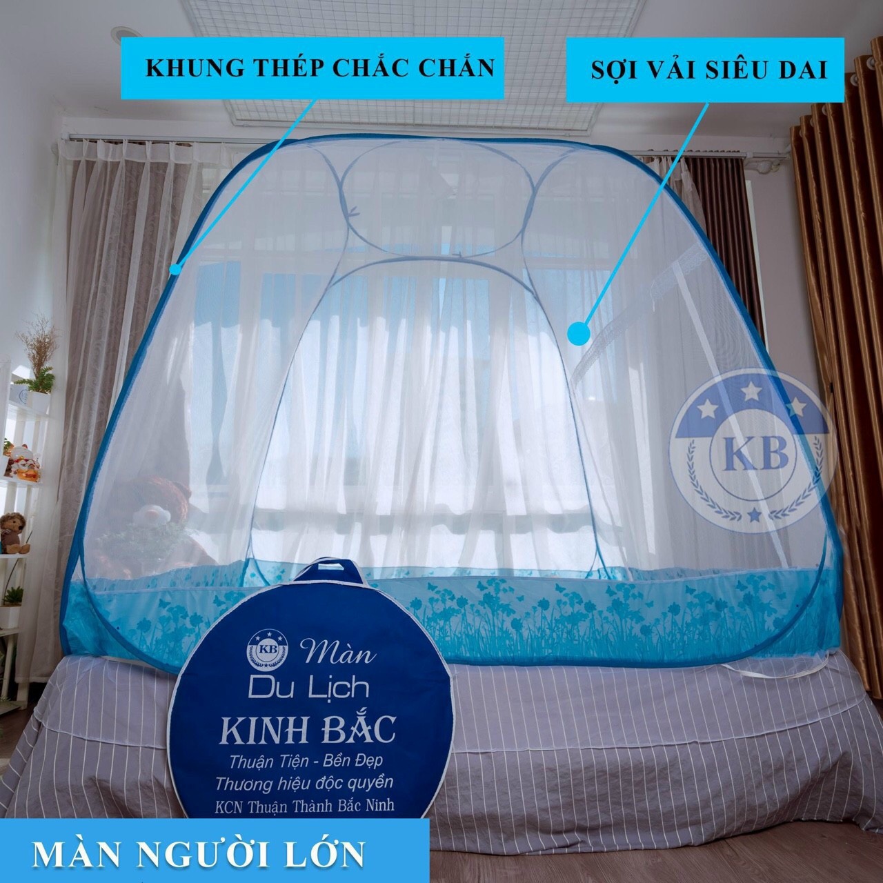 Màn mùng chụp tự bung đỉnh rộng Kinh Bắc Size ( 1m6 / 1m8 / 2m2 ) x 2m