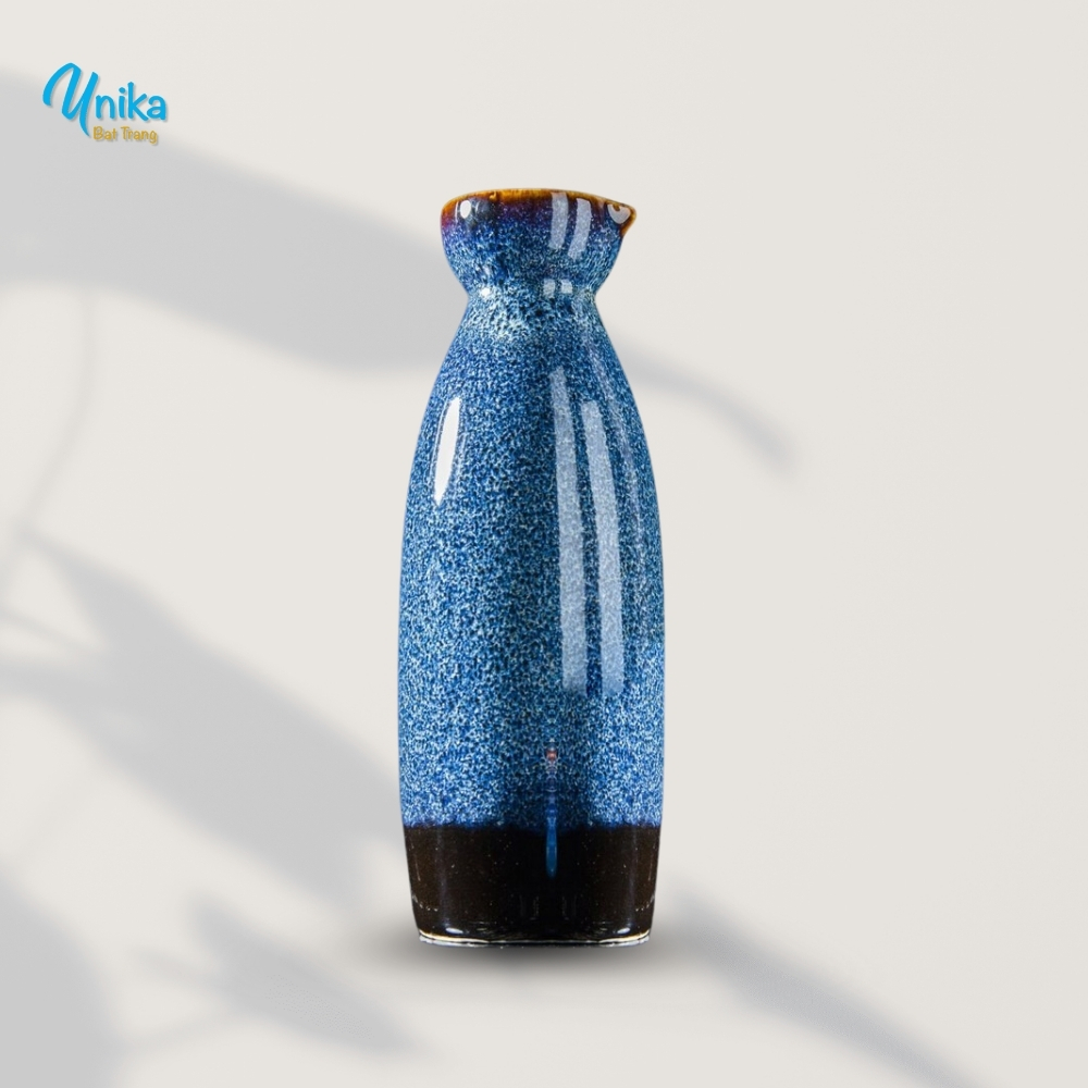 Bộ Bình Sake cao - Set sake men xanh hỏa biến - Gốm Unika Bát Tràng