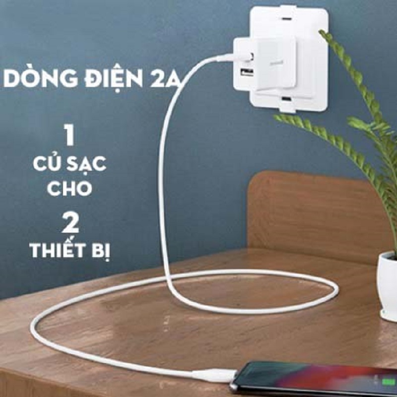 Củ sạc Baseus 2 cổng USB suất 10,5W sạc nhanh 2.1A cho iPhone iPad Máy tính bảng điện thoại thông minh - Hàng chính hãng