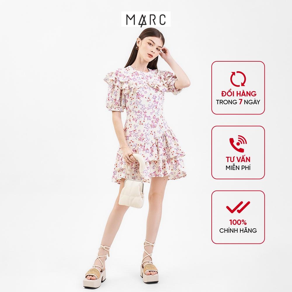 Đầm mini nữ MARC FASHION tay phồng cổ tròn phối bèo FASH061522