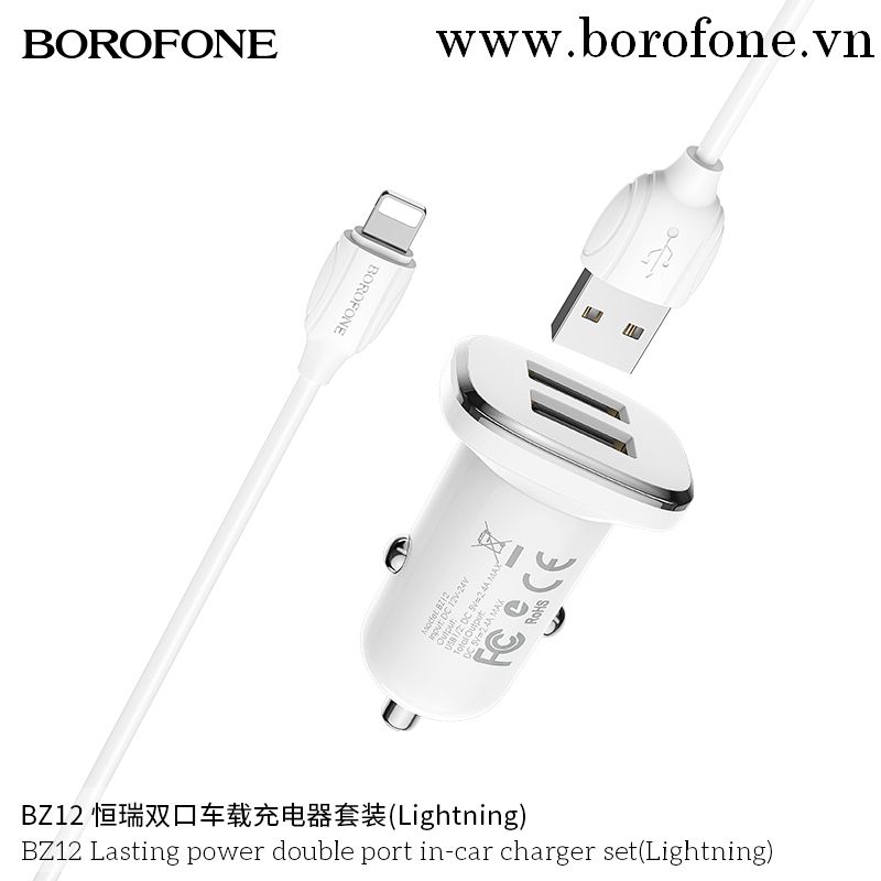 Hình ảnh Bộ Sạc Dành Cho Borofone Bz12 2 Cổng Usb Trên Ô Tô Cổng Type-C 2.4A Hàng Chính Hãng