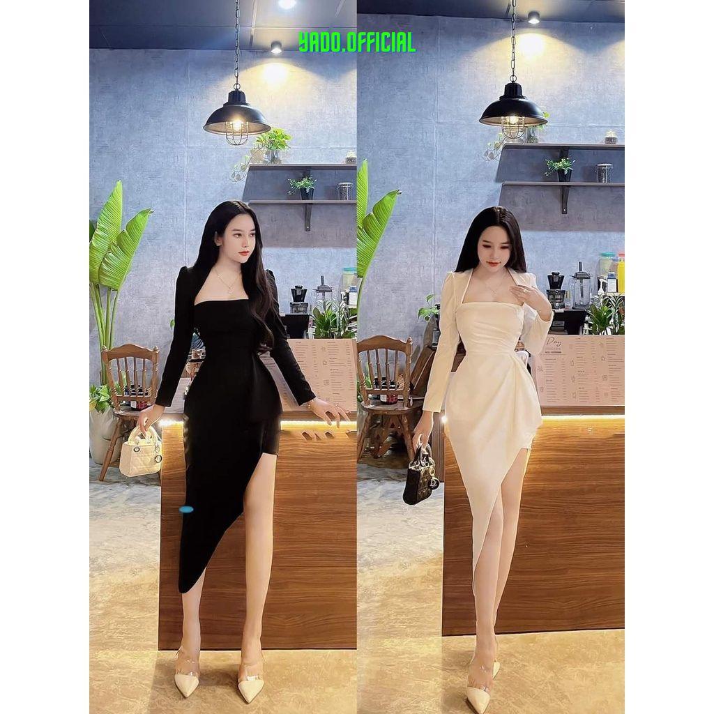 FREESHIP Đầm cổ vuông xẻ tà váy xẻ tà tay dài phối bèo siêu sang chảnh dành cho các nàng yêu dự tiệc KIMGIA DS