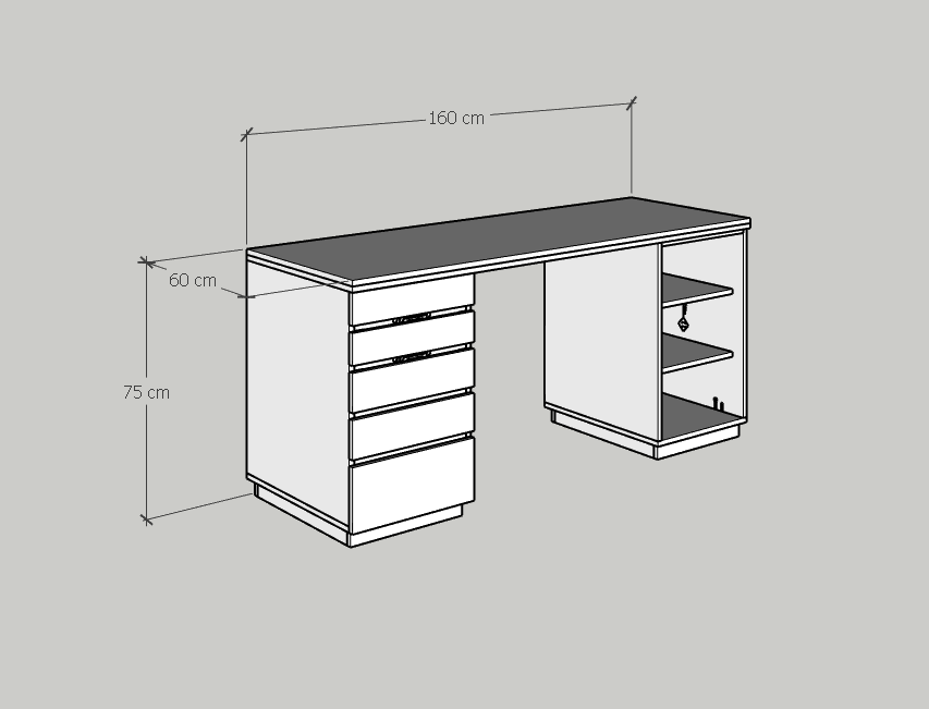 [Happy Home Furniture] MACRO, Bàn làm việc - 2 bên hộc tủ,  160cm x 60cm x 75cm ( DxRxC), BAN_008