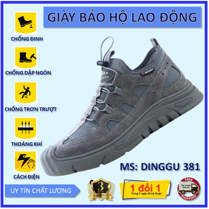 Giày bảo hộ lao động 381, Kiểu dáng Nam tính, Trẻ trung, Thời trang, Thoáng khí, Mũi giày bọc thép chống va đập, Đế giày có lớp KEVLAR chống xuyên thủng, Chống trơn trượt. Mẫu mới 2023