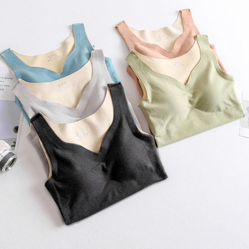 Phụ Nữ Mới Quần Lót Sinh Nhiệt Chữ V Gợi Cảm Giữ Ấm Giữ Nhiệt Xe Tăng Cao Cấp Thoáng Khí Liền Mạch Nhung Lót (Áo Vest Áo Lót Không Gọng Đen