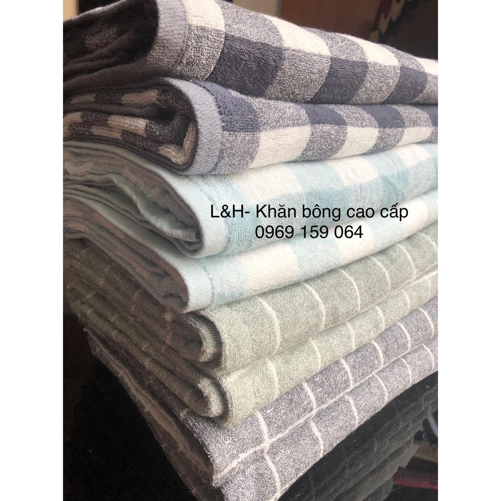 Khăn tắm xuất nhật cotton dày kẻ ô, KT 70x140cm