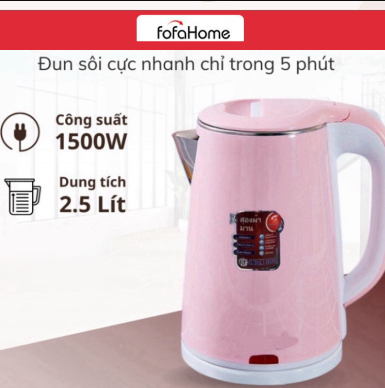 Ấm Siêu Tốc JipLai Thái Lan 2.5L - Ấm Siêu Tốc Thái Công Nghệ Inverter Chống Nóng, Giật Giao Màu Ngẫu Nhiên - Hàng Nhập Khẩu