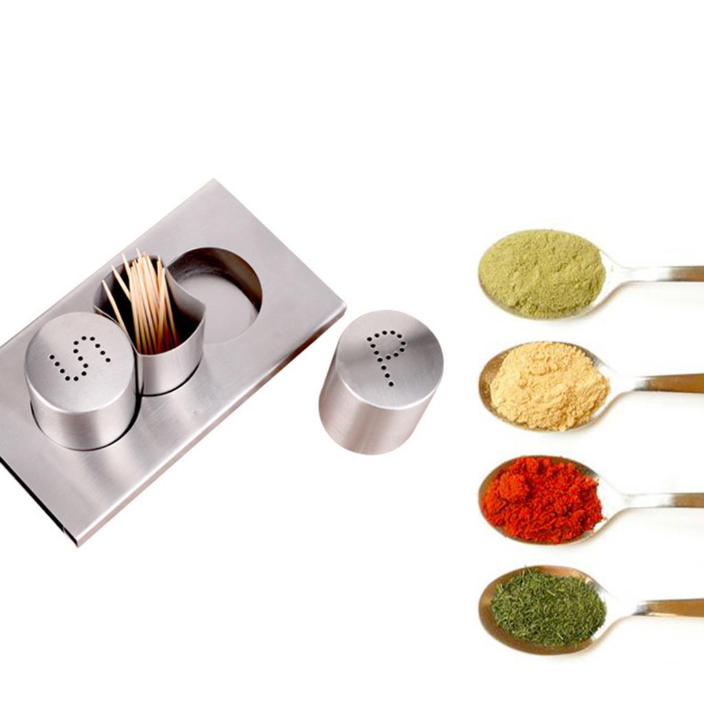 Stainless Steel Seasoning Boxes With Toothpick Holders Set Table Spice Jar Barbecue Pepper Shaker Can Table Condiment Dispenser Set
