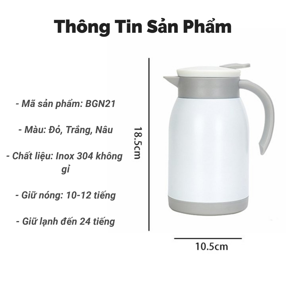 Bình Nước Giữ Nhiệt, Ấm Pha Trà 2 Lớp Cách Nhiệt Inox 304 Không Gỉ Dung Tích 880ml BGN21
