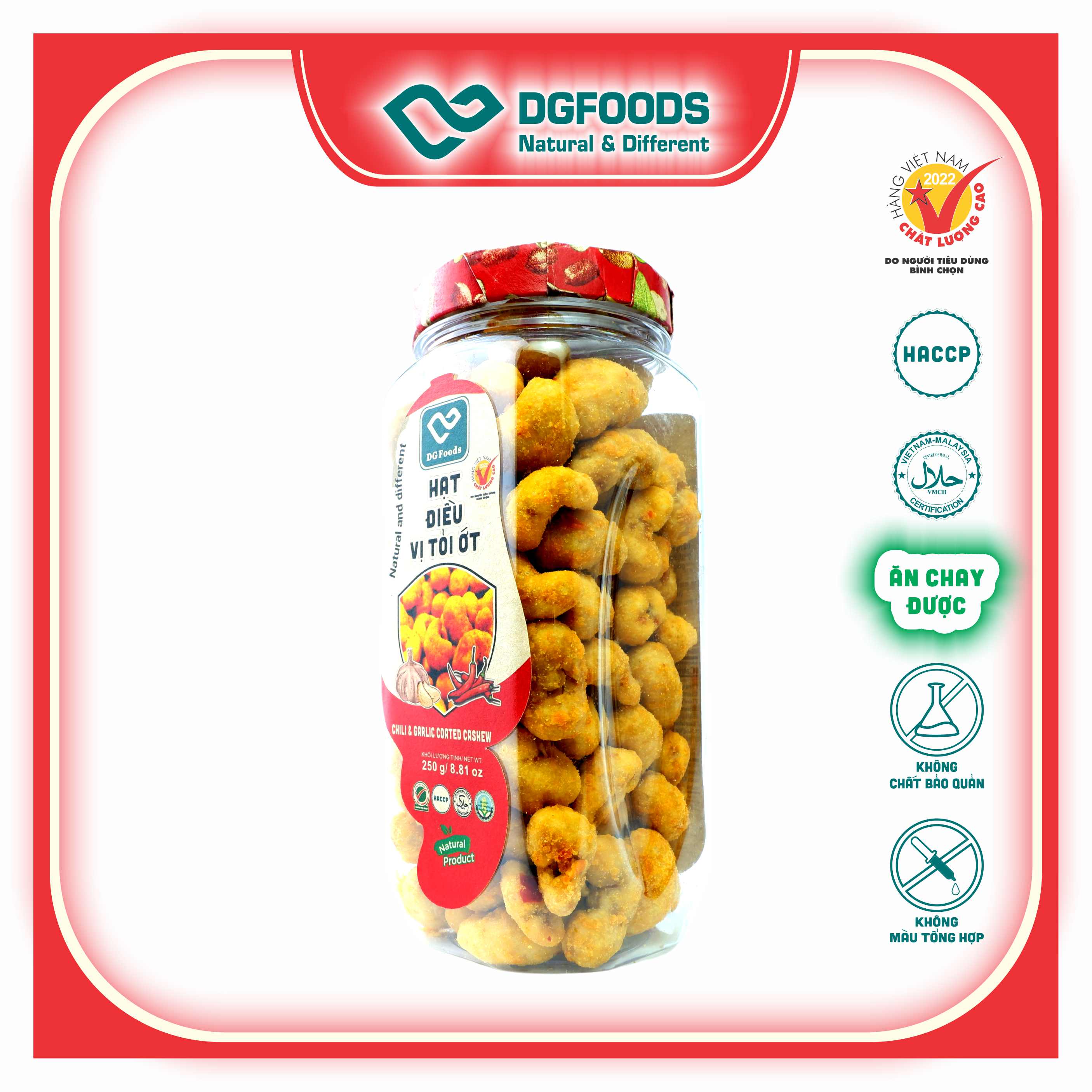 Hạt điều vị tỏi ớt 250g DGfoods/Chili &amp; garlic coated cashew/ HVNCLC,HACCP,HALAL,hạt điều bình phước,đặc sản Cần Thơ