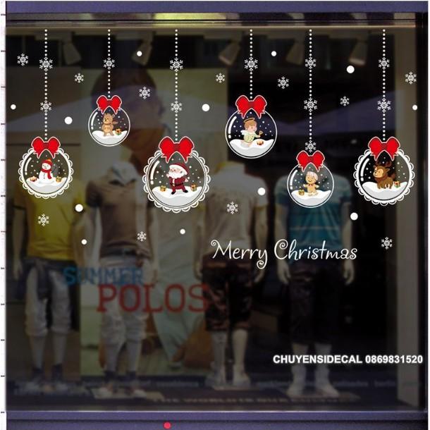 Decal trang trí tường Noel - Rèm Cầu Pha Lê Nơ Đỏ