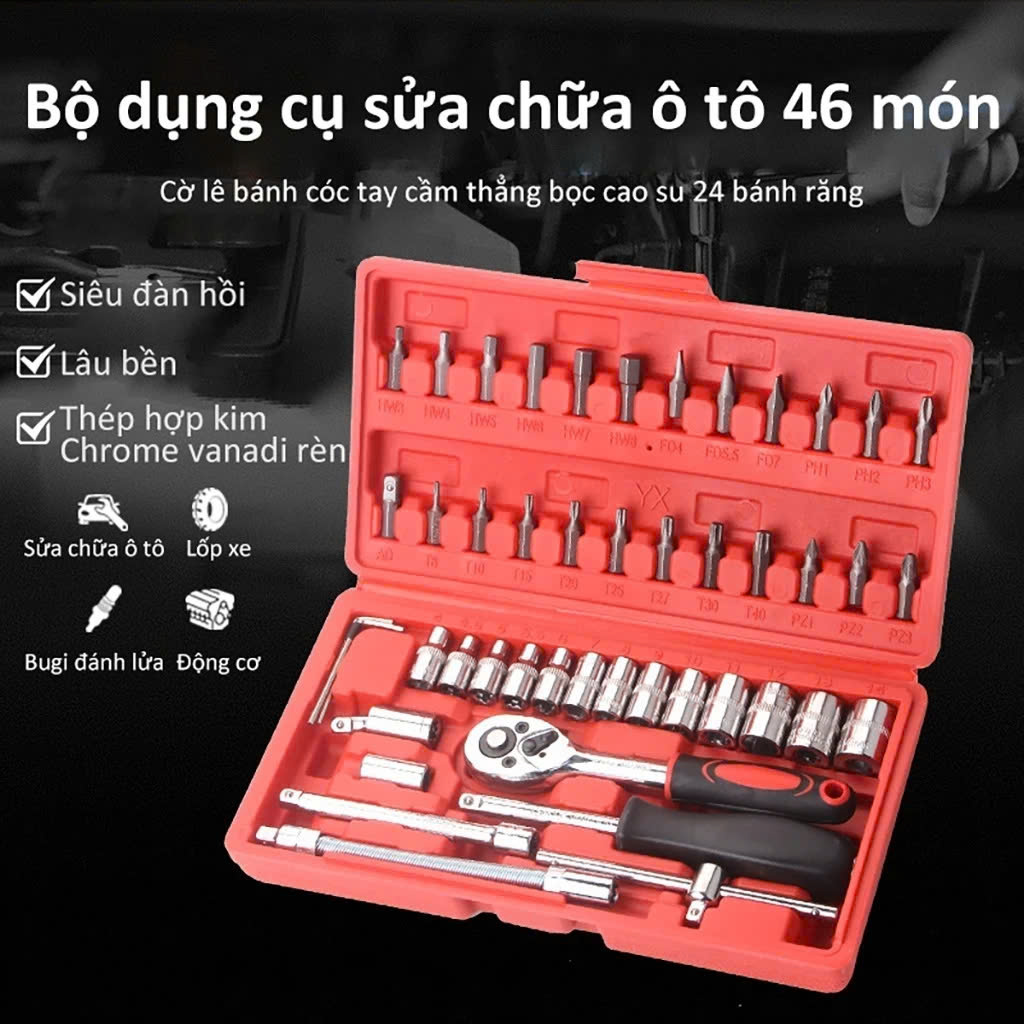 Bộ Dụng Cụ Sửa Xe Chất Lượng Cao: Mở Bu Lông Ốc VíJt Đa Năng 46 Chi Tiết Hàng Dày Loại Tốt, ĐÈN TRANG TRÍ