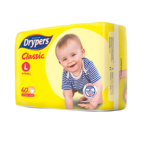 Tã dán trẻ em Drypers Classic L 60 miếng (9 - 14kg)