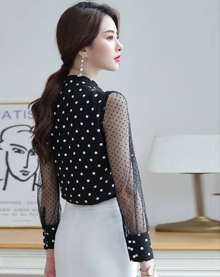 ÁO CÔNG SỞ CHẤM BI THẮT NƠ CỔ ÁO