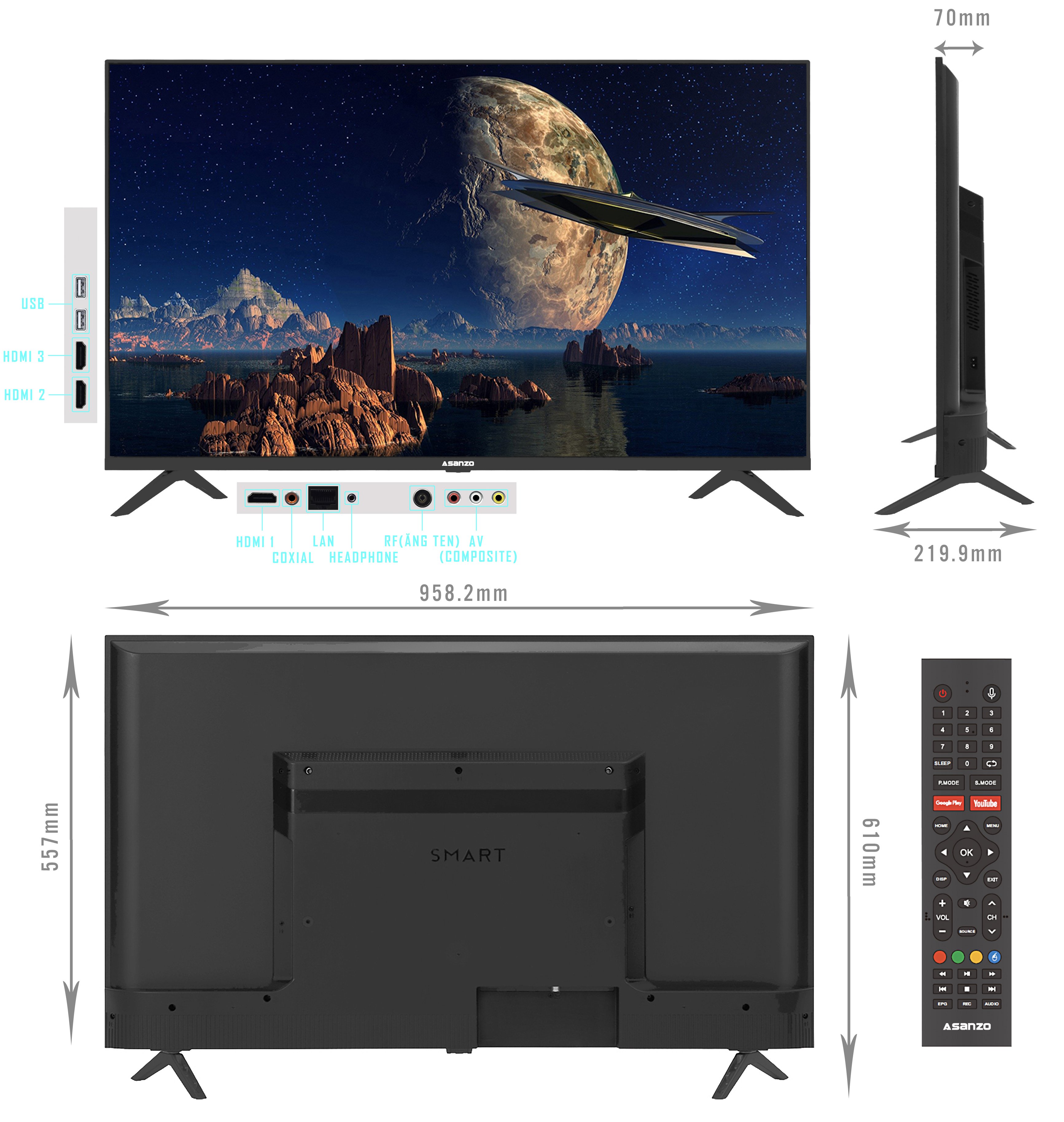 Smart TV ASANZO 43 Inch 43U8E - Model 2022 - Hàng chính hãng