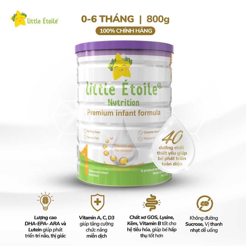 Combo 2 lon Sữa bột ngôi sao nhỏ Little Étoile số 1 800g dành cho bé 0 - 6 tháng