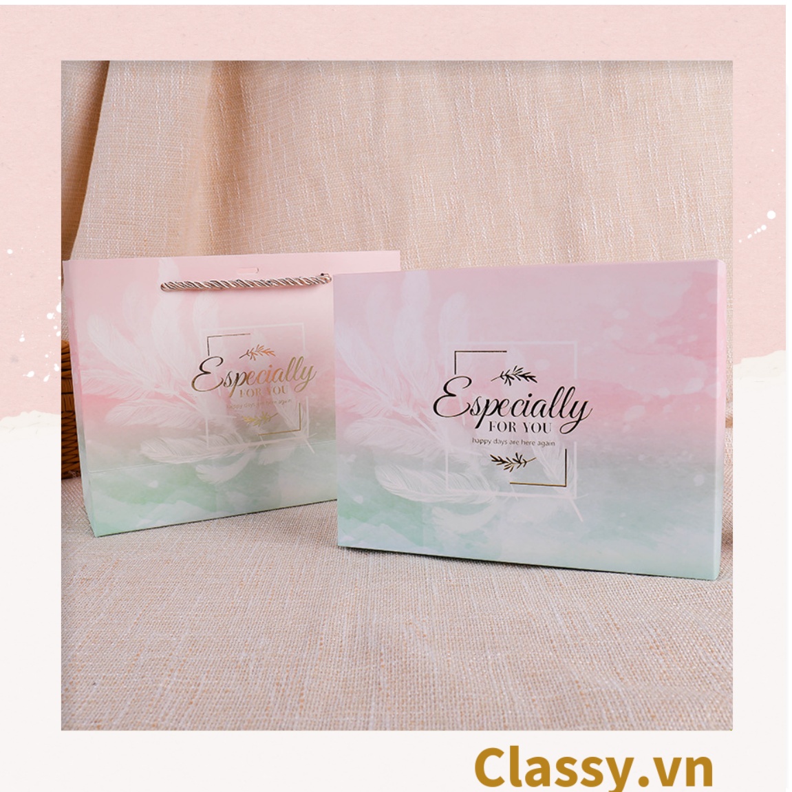 XÉ LẺ túi giấy +Hộp quà lớn quà tặng hoạ tiết đá cẩm thạch, In chữ Especially For You phong cách châu ÂU Q307