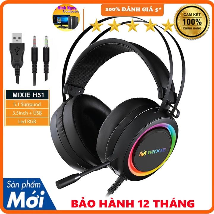 HEADPHONE GAMING MIXIE H51 , ÂM THANH 5.1 , LED RGB , KẾT NỐI USB 2.0 VÀ JACK 3.5