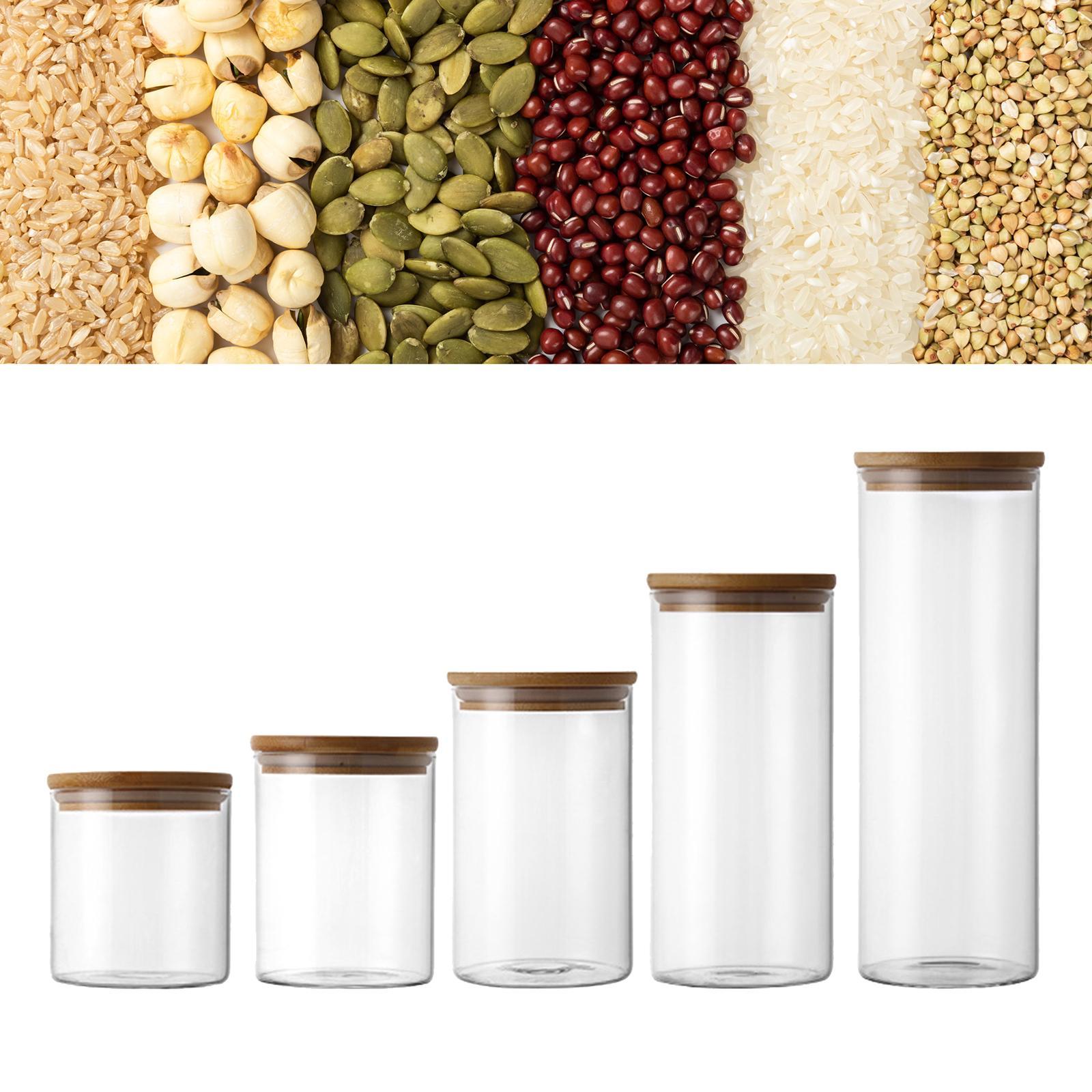 5x Food Storage Canisters Organizer Glass Storage Jar for Candy Spice Grains