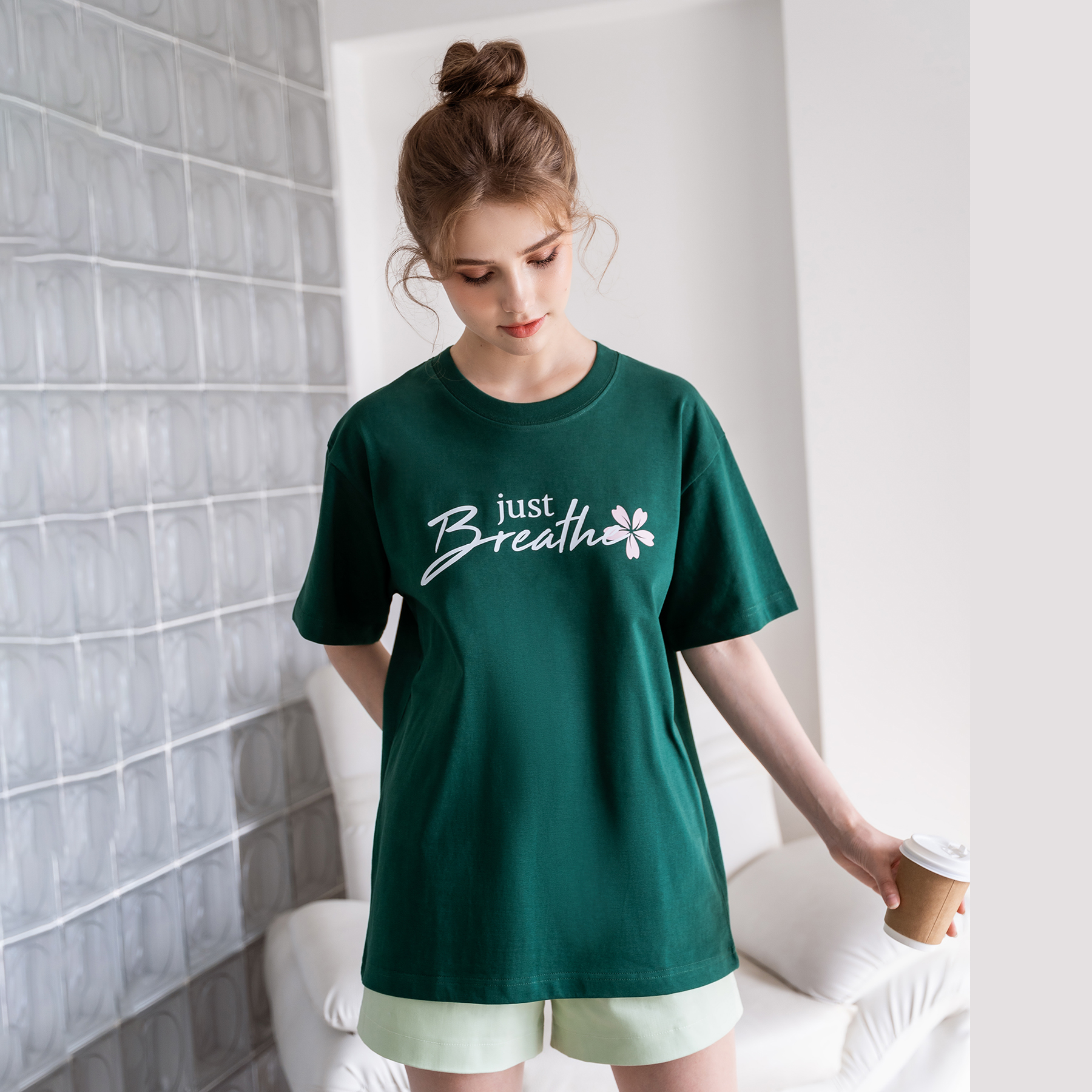 Áo thun tay lỡ Hibi Sports unisex nam nữ kiểu phông, chữ Just Breathe ST004, vải cotton Premium, form oversize
